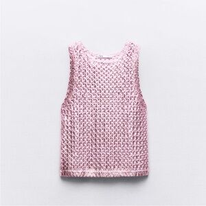 Zara Metallic Pink Pullover Crochet Tank Size M